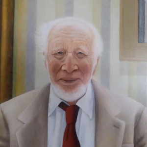 Geschilderd portret van een oudere man met wit haar