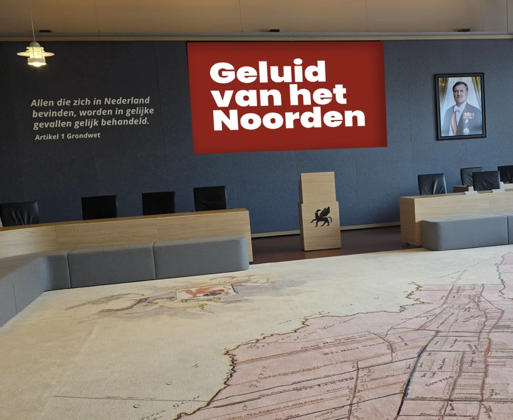 Raadszaal van Gemeente Weststellingwerf in Wolvega, locatie van de presentatie van Geluid van het Noorden tijdens Wolvega Bloeit